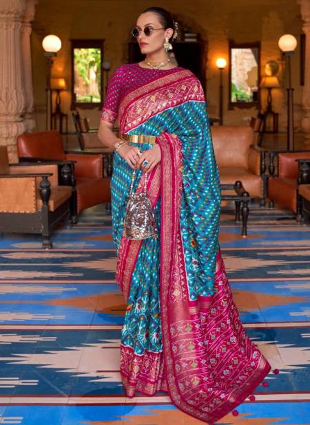 Sea Blue Colour REWAA PATOLA Heavy Designer Wedding Wear Patola Latest Saree Collection R113-C